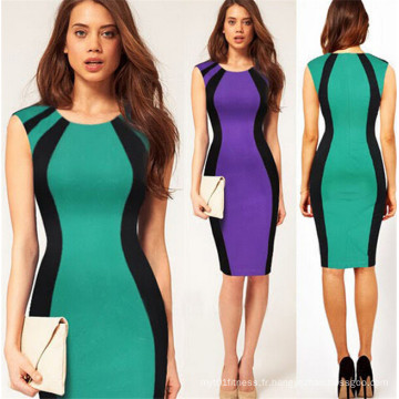 Femmes Contraste Color Purple Tight Bureau Lady Pencil Dress